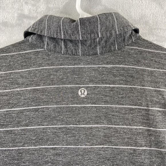 Lululemon Shirt men's Medium Polo Gray Striped Short Sleeve Casual Stretchy Logo - Picture 11 of 13